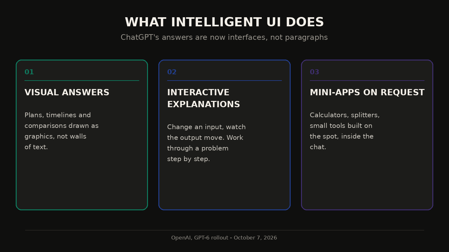 IMG-1: What Intelligent UI does - visual answers, interactive explanations, mini-apps built inside the chat